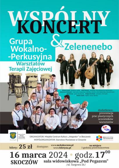 Wspólny Koncert Grupy Wokalno-Perkusyjnej Warsztatów Terapii Zajęciowej oraz zespołu "Zelenenebo"